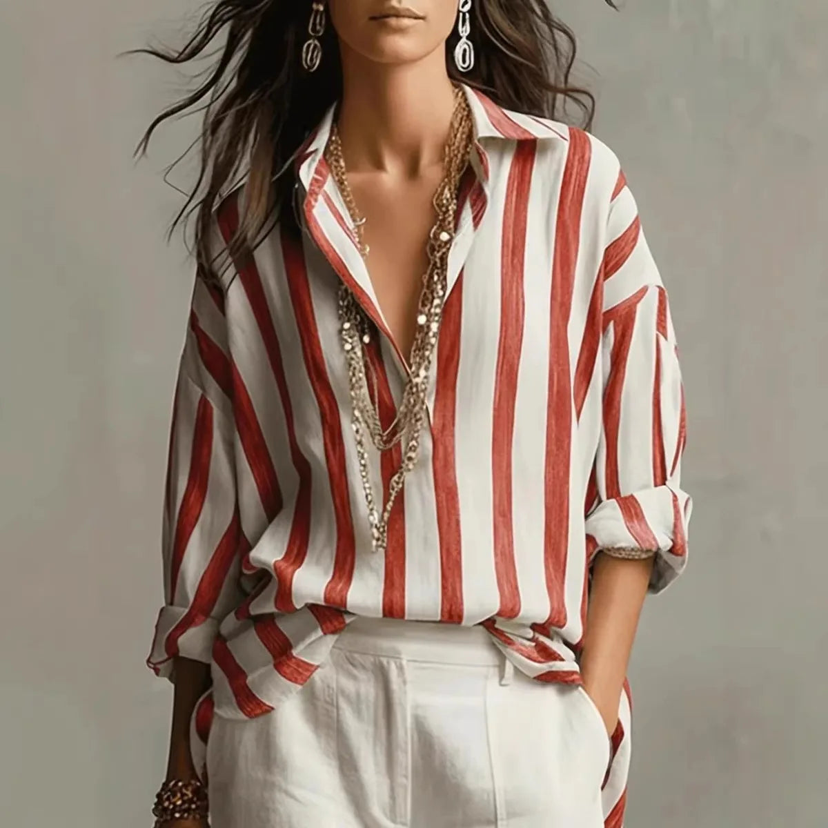 Fallon | Women's Striped Button Up Collared Dress Shirt