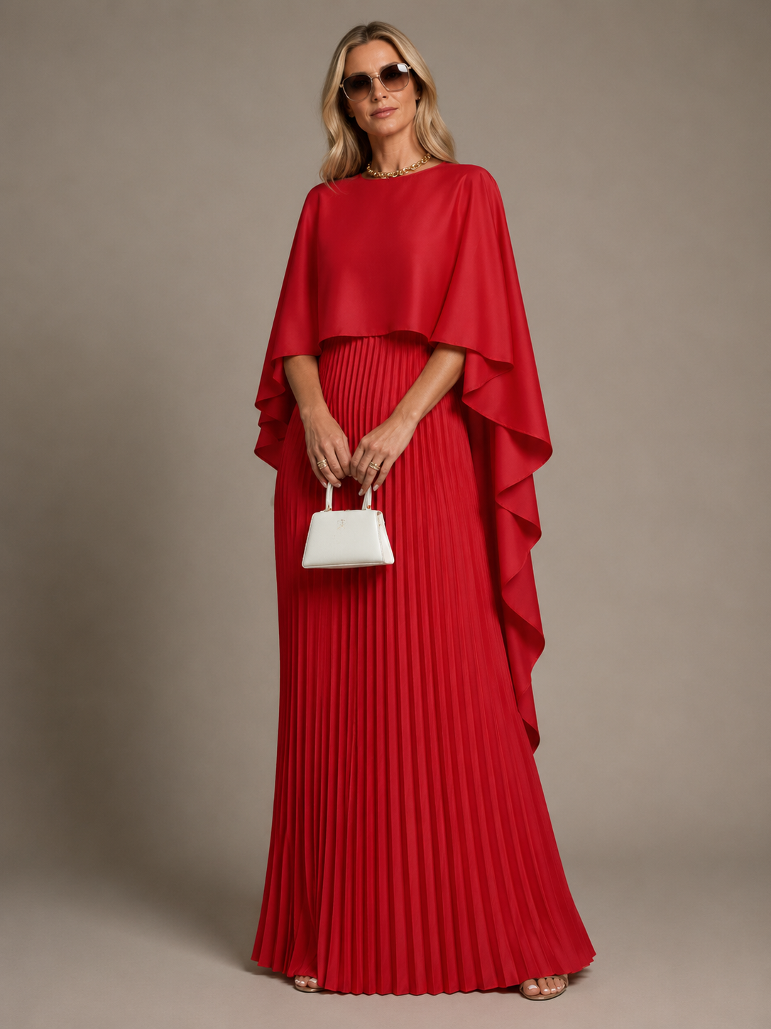 Frances | Women's Round Neck Pleated Wedding Guest Dress