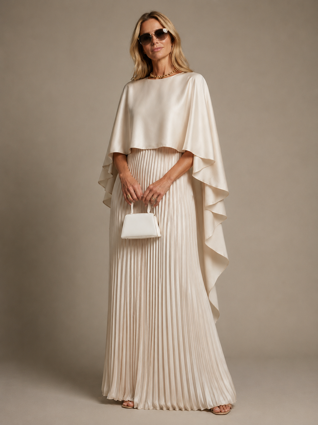 Frances | Women's Round Neck Pleated Wedding Guest Dress