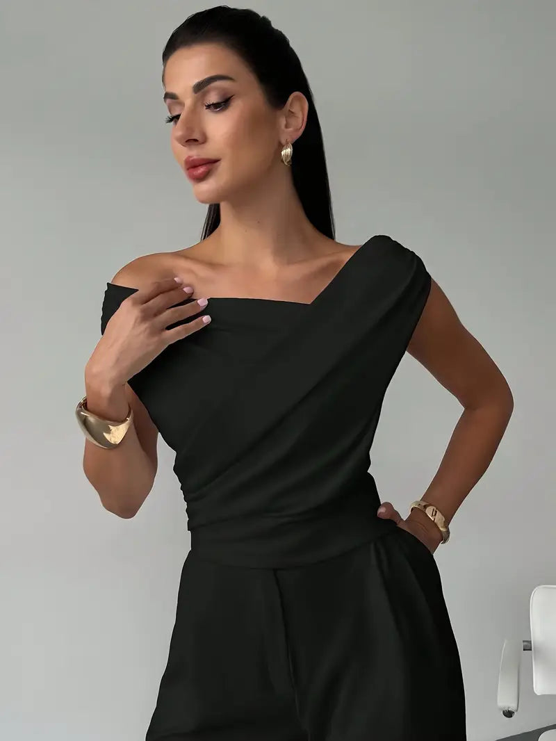 Francesca | Women's Sleeveless Draped Off Shoulder Blouse