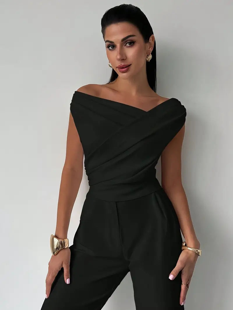 Francesca | Women's Sleeveless Draped Off Shoulder Blouse