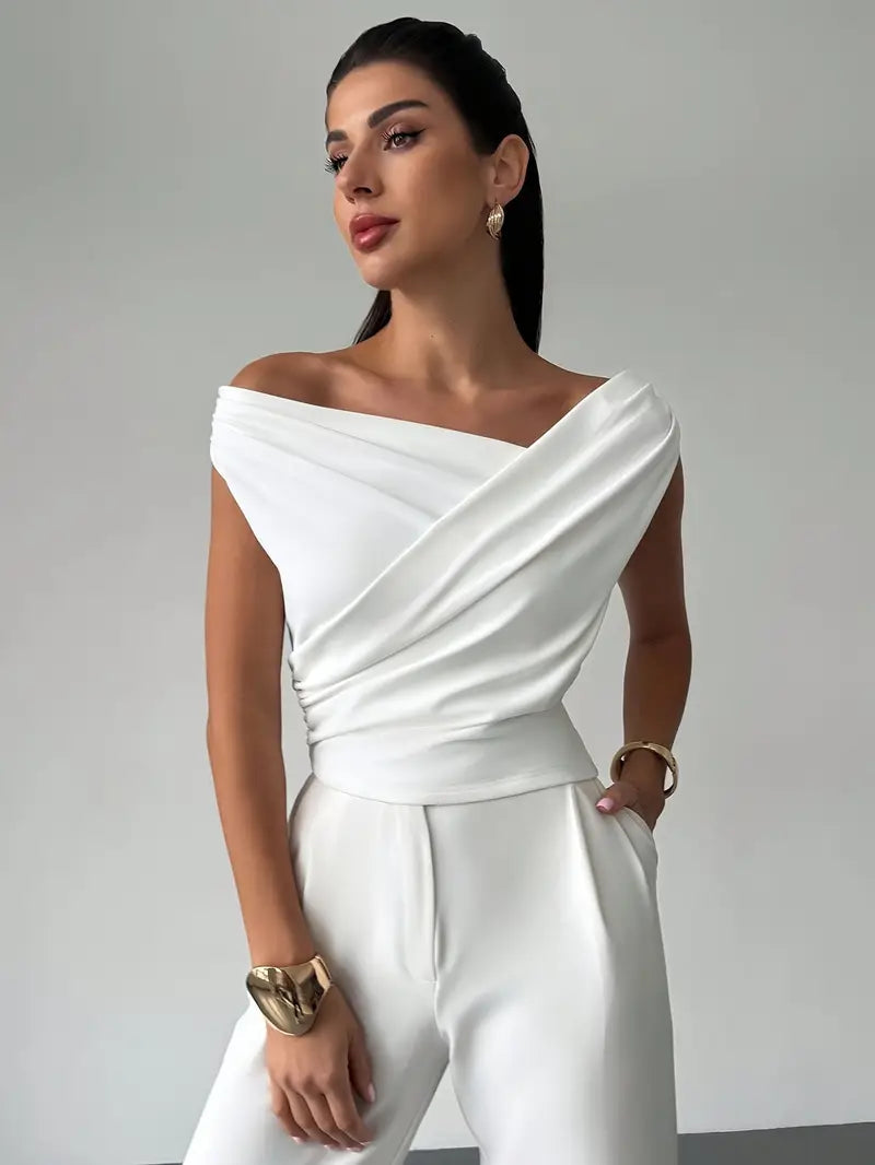 Francesca | Women's Sleeveless Draped Off Shoulder Blouse