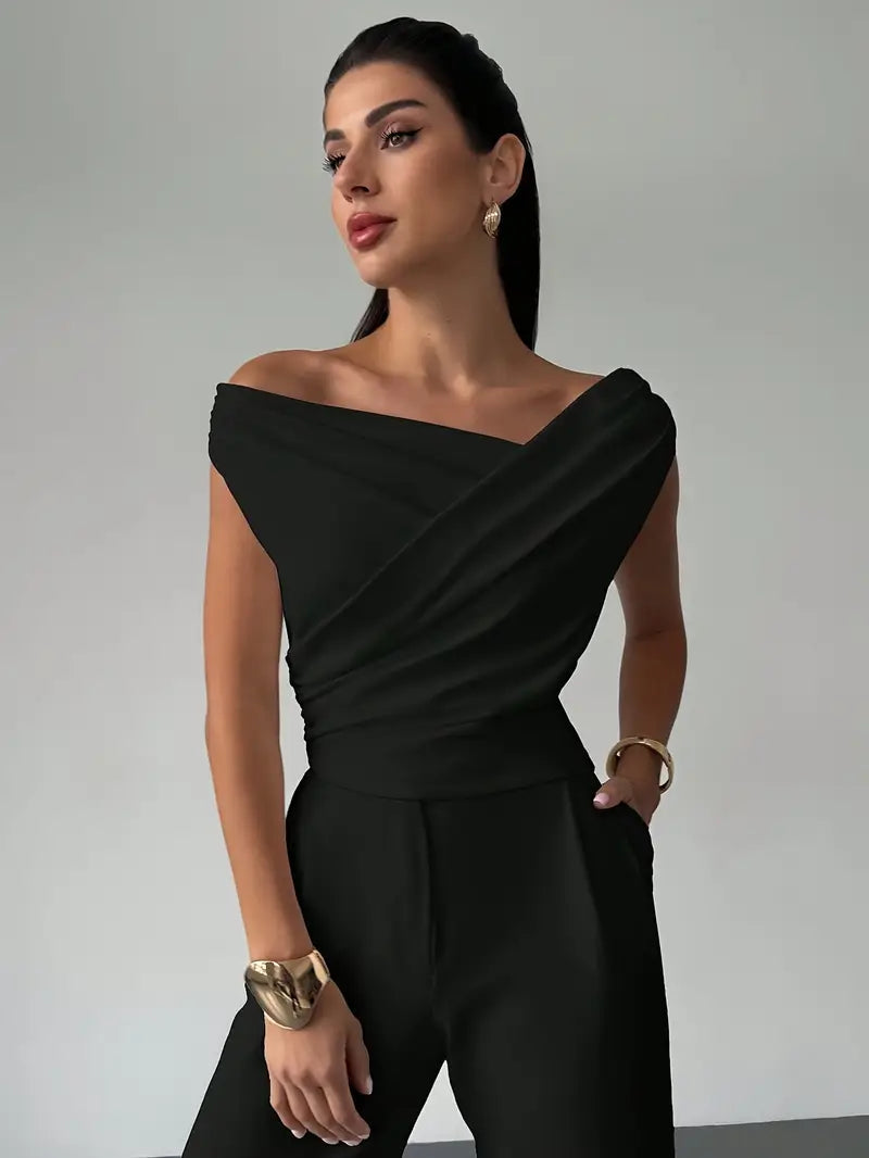 Francesca | Women's Sleeveless Draped Off Shoulder Blouse