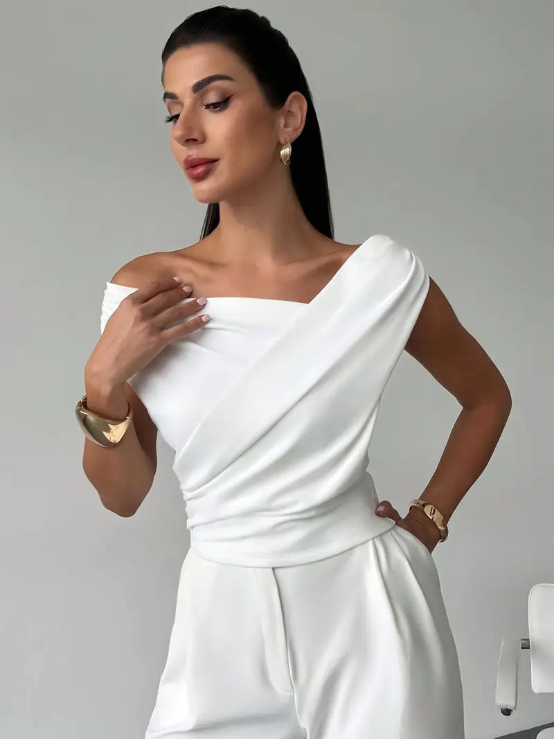 Francesca | Women's Sleeveless Draped Off Shoulder Blouse