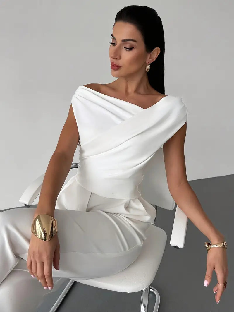 Francesca | Women's Sleeveless Draped Off Shoulder Blouse