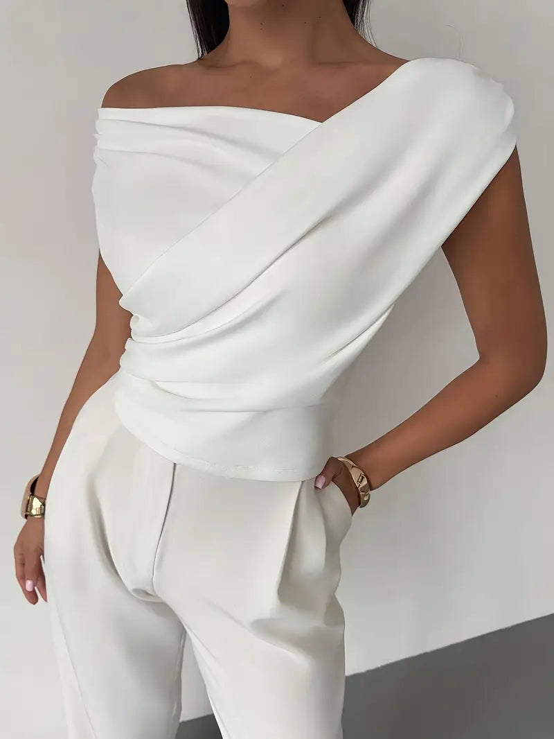 Francesca | Women's Sleeveless Draped Off Shoulder Blouse