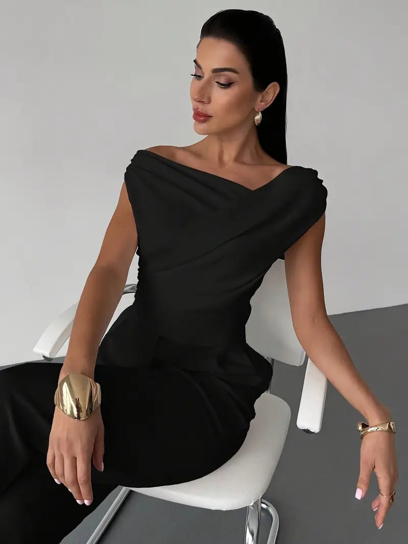 Francesca | Women's Sleeveless Draped Off Shoulder Blouse