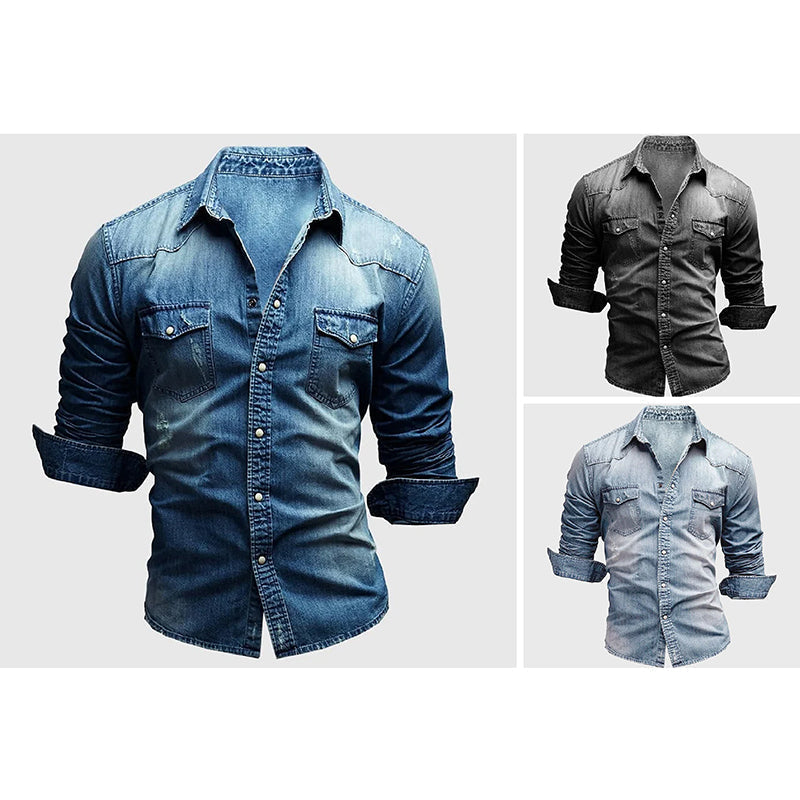 Francis | Men's Buttoned Pointed Collar Denim Shirt