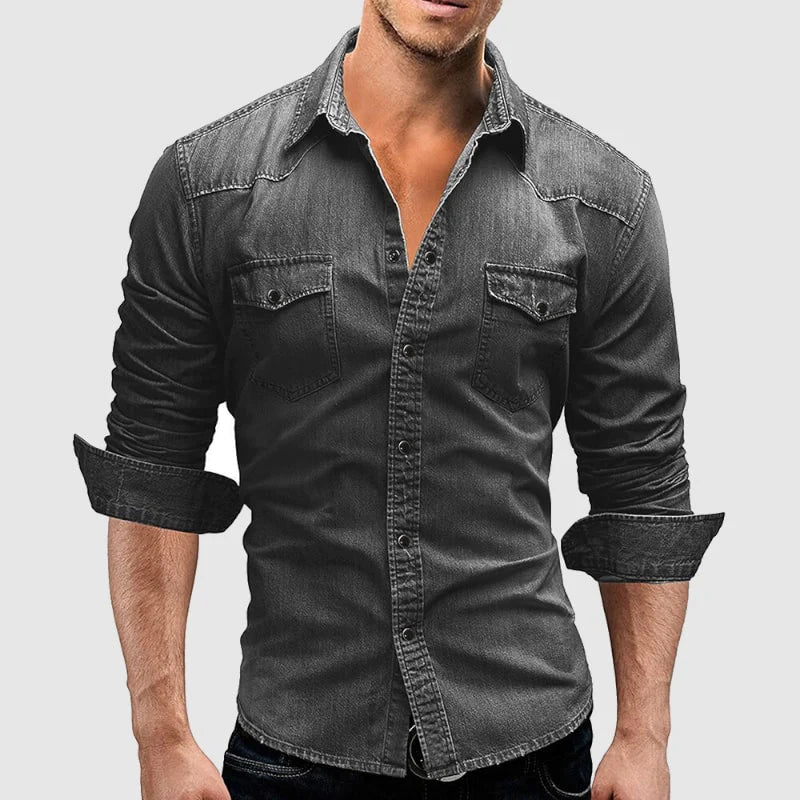 Francis | Men's Buttoned Pointed Collar Denim Shirt