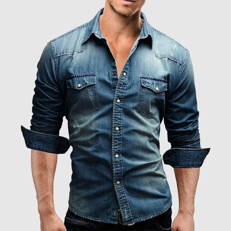 Francis | Men's Buttoned Pointed Collar Denim Shirt