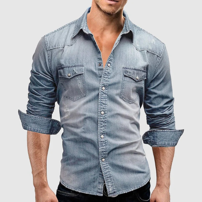 Francis | Men's Buttoned Pointed Collar Denim Shirt