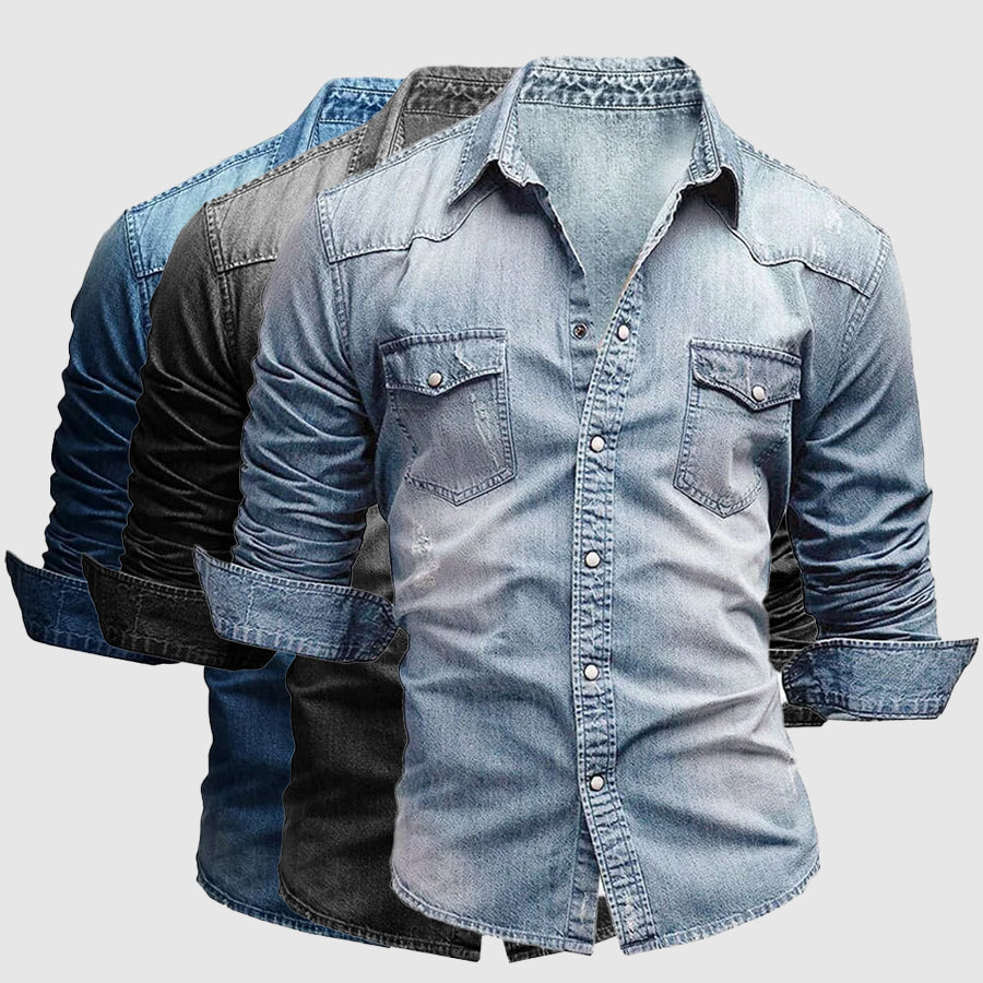 Francis | Men's Buttoned Pointed Collar Denim Shirt