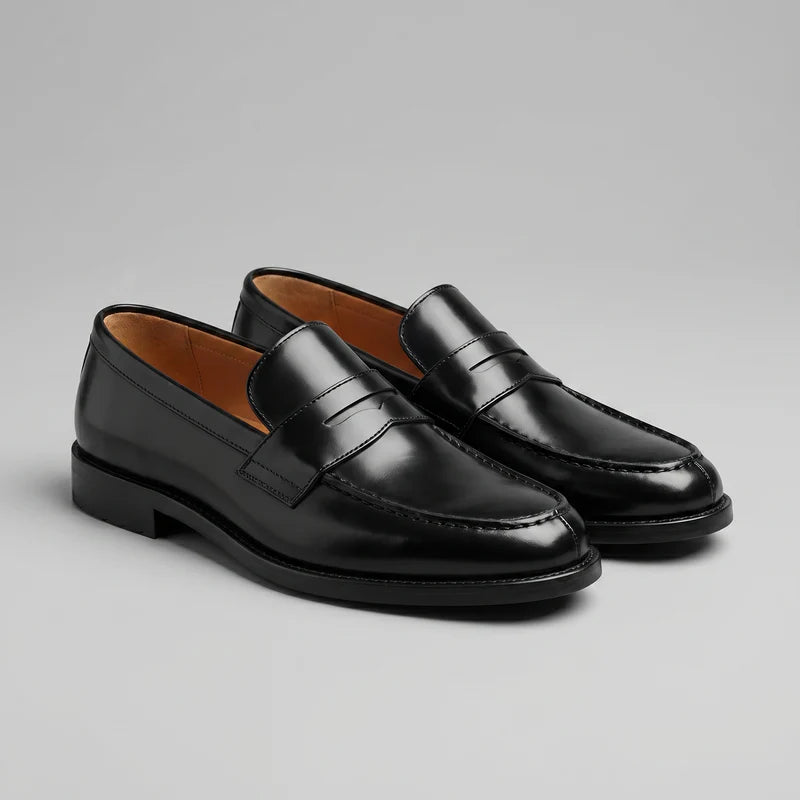 Franco | Men’s Low Heel Slip On Round Toe Black Dress Loafers