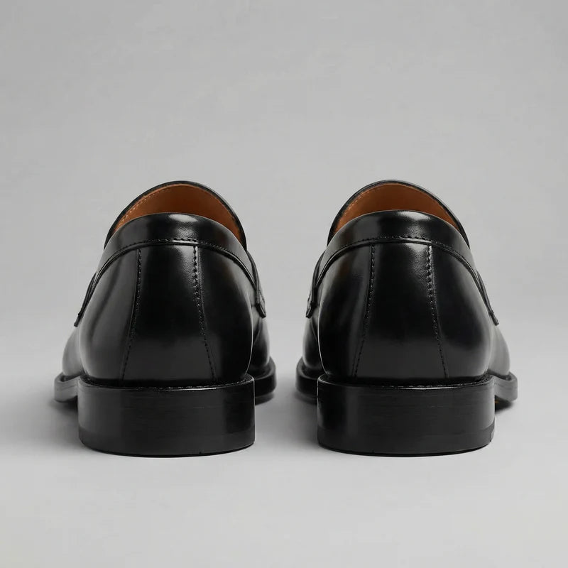 Franco | Men’s Low Heel Slip On Round Toe Black Dress Loafers