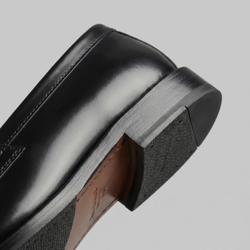 Franco | Men’s Low Heel Slip On Round Toe Black Dress Loafers