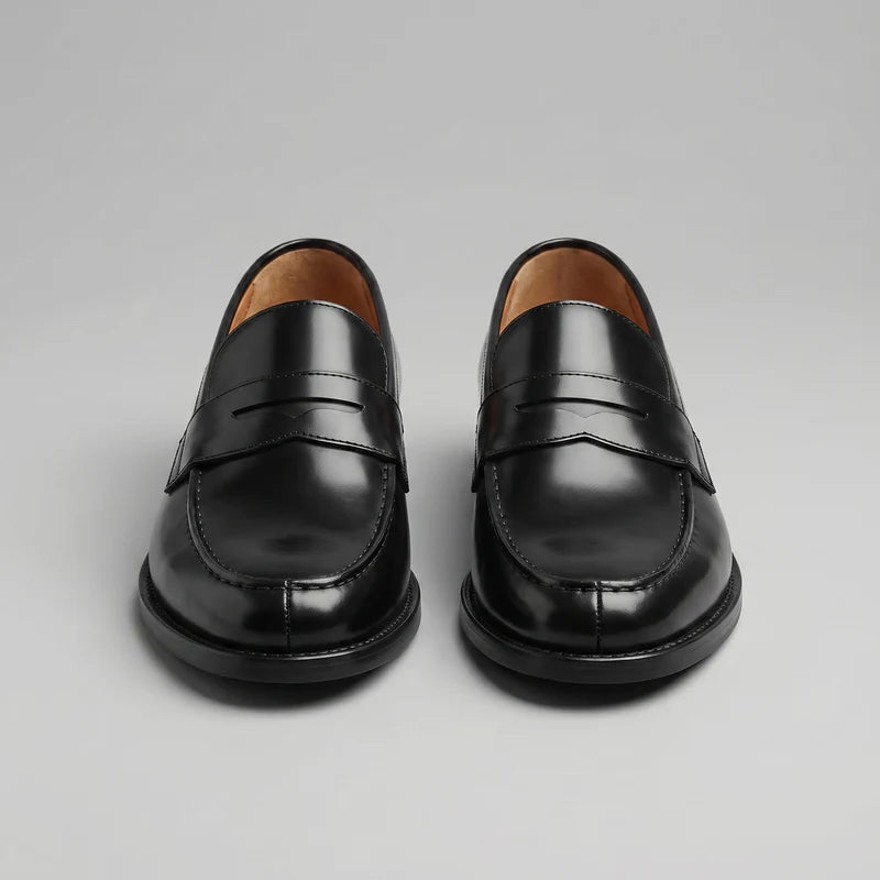 Franco | Men’s Low Heel Slip On Round Toe Black Dress Loafers