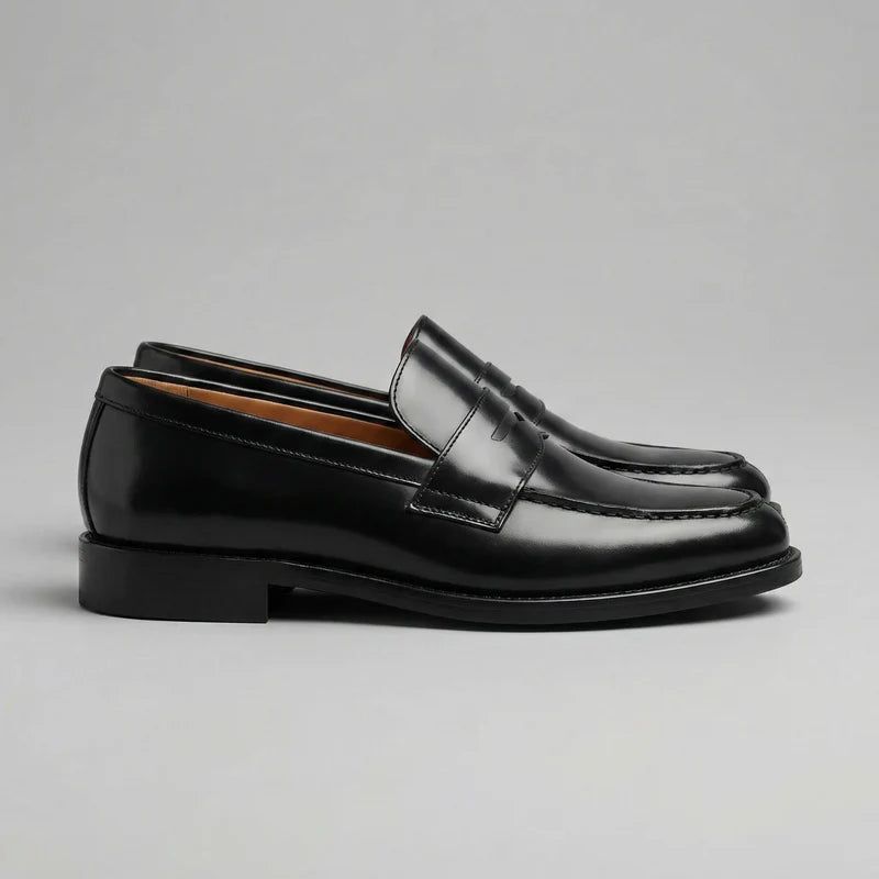 Franco | Men’s Low Heel Slip On Round Toe Black Dress Loafers