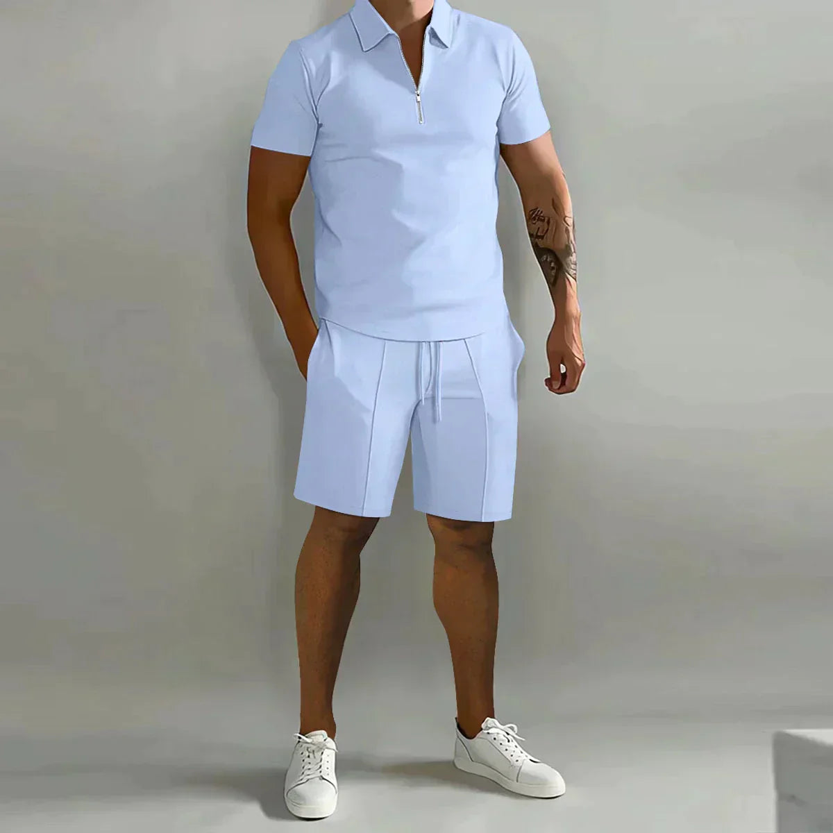 Freddie | Men's Short Sleeve Polo Zip Front Collared Two Piece Set