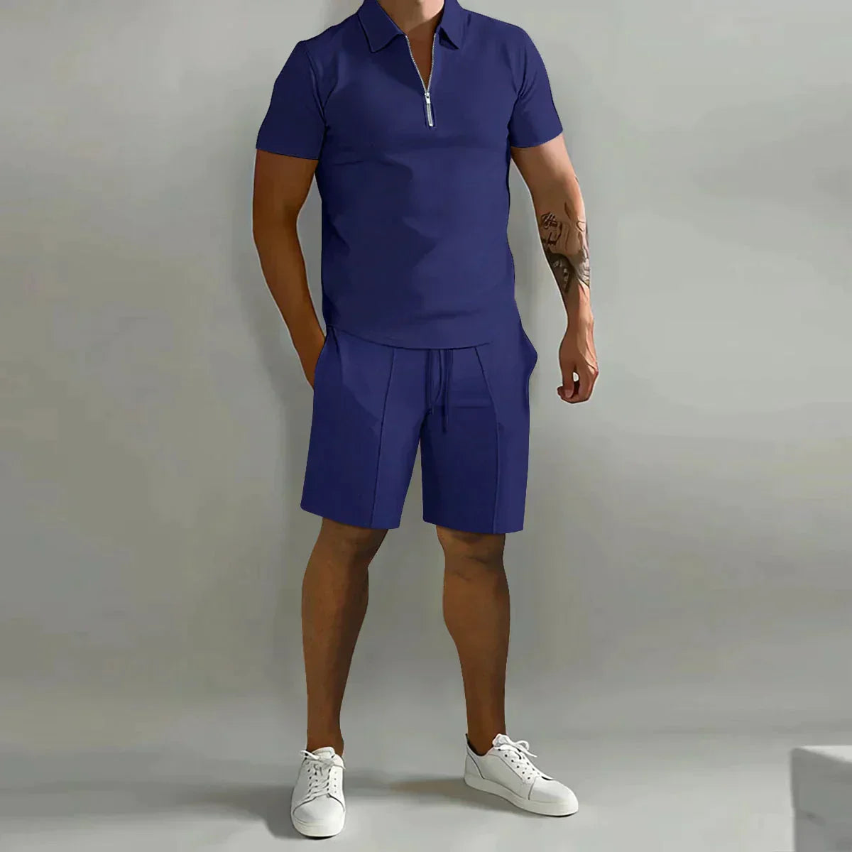 Freddie | Men's Short Sleeve Polo Zip Front Collared Two Piece Set