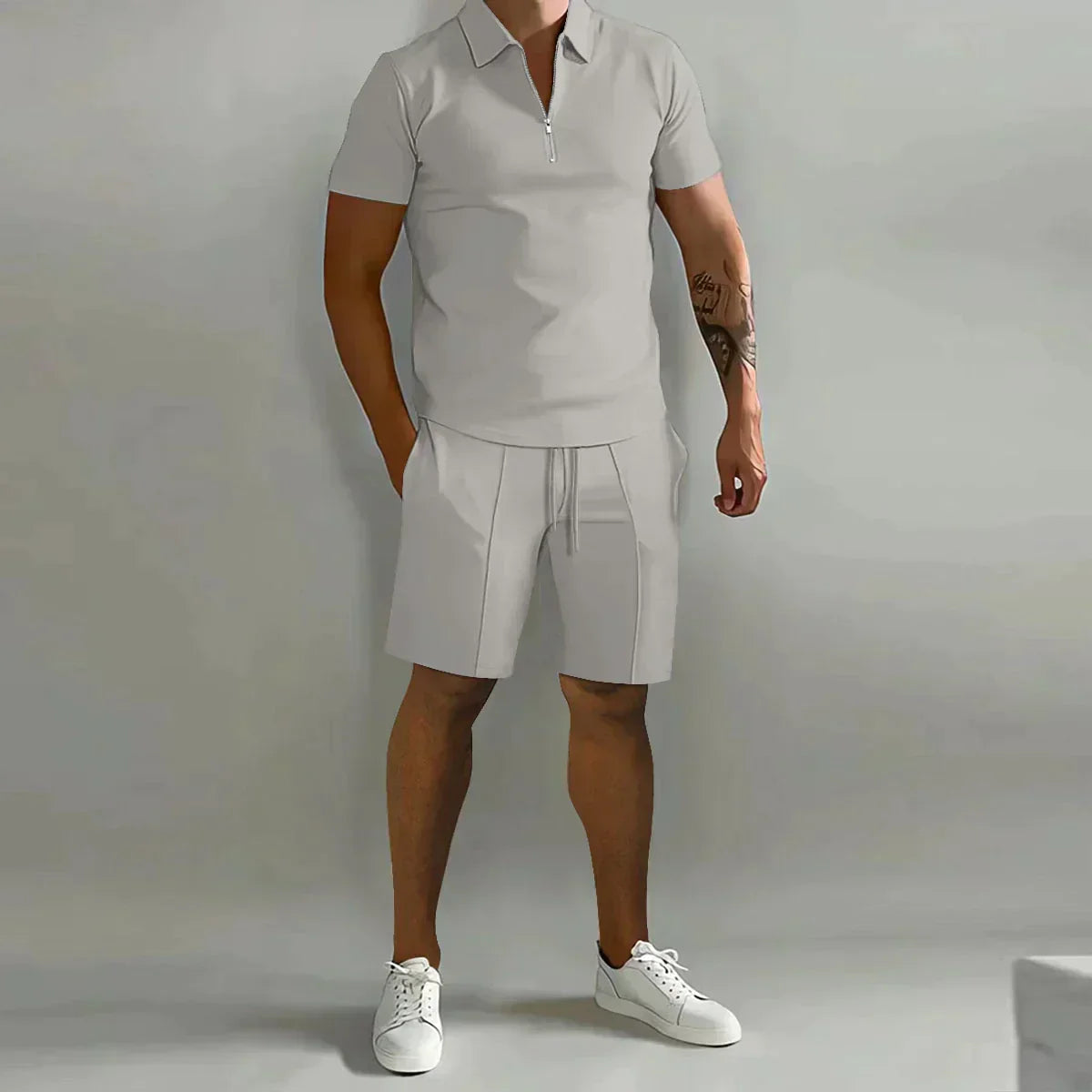 Freddie | Men's Short Sleeve Polo Zip Front Collared Two Piece Set