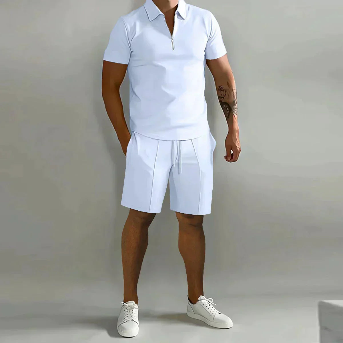 Freddie | Men's Short Sleeve Polo Zip Front Collared Two Piece Set