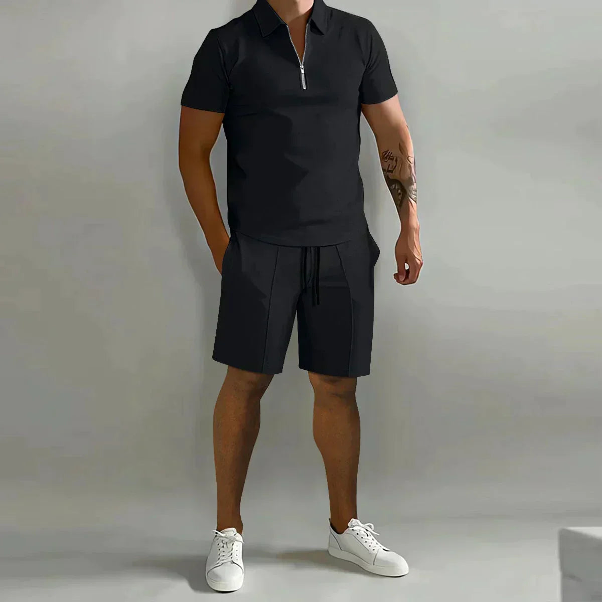 Freddie | Men's Short Sleeve Polo Zip Front Collared Two Piece Set