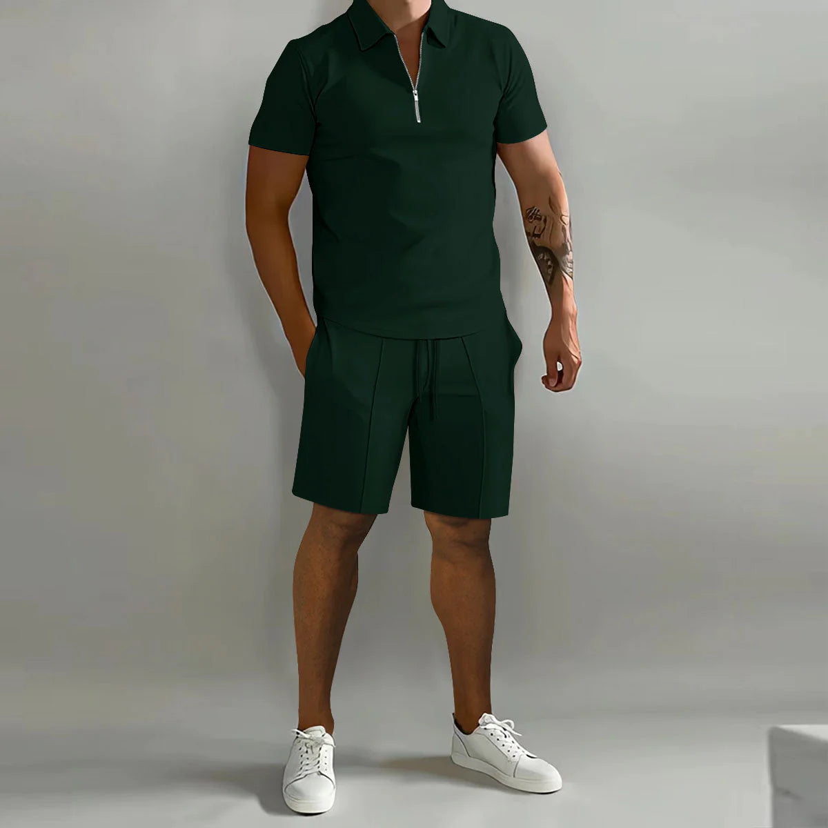 Freddie | Men's Short Sleeve Polo Zip Front Collared Two Piece Set