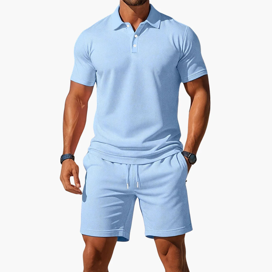 Freddie | Men's Textured Button Front Drawstring Short Sleeve Two Piece Set