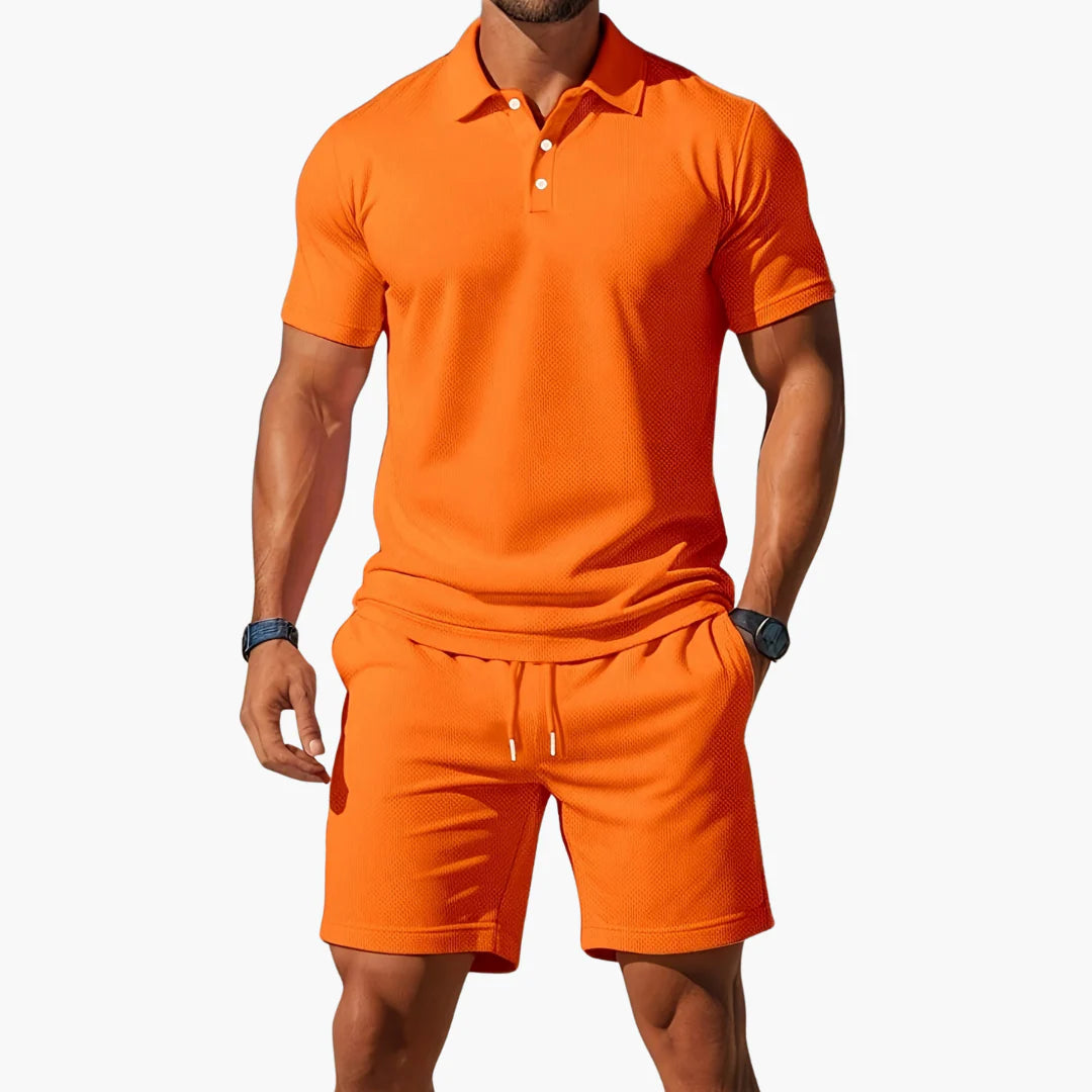 Freddie | Men's Textured Button Front Drawstring Short Sleeve Two Piece Set