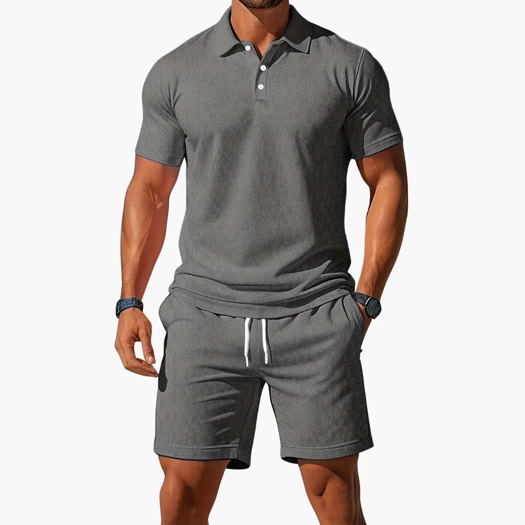 Freddie | Men's Textured Button Front Drawstring Short Sleeve Two Piece Set