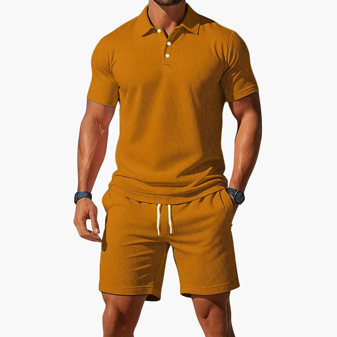 Freddie | Men's Textured Button Front Drawstring Short Sleeve Two Piece Set