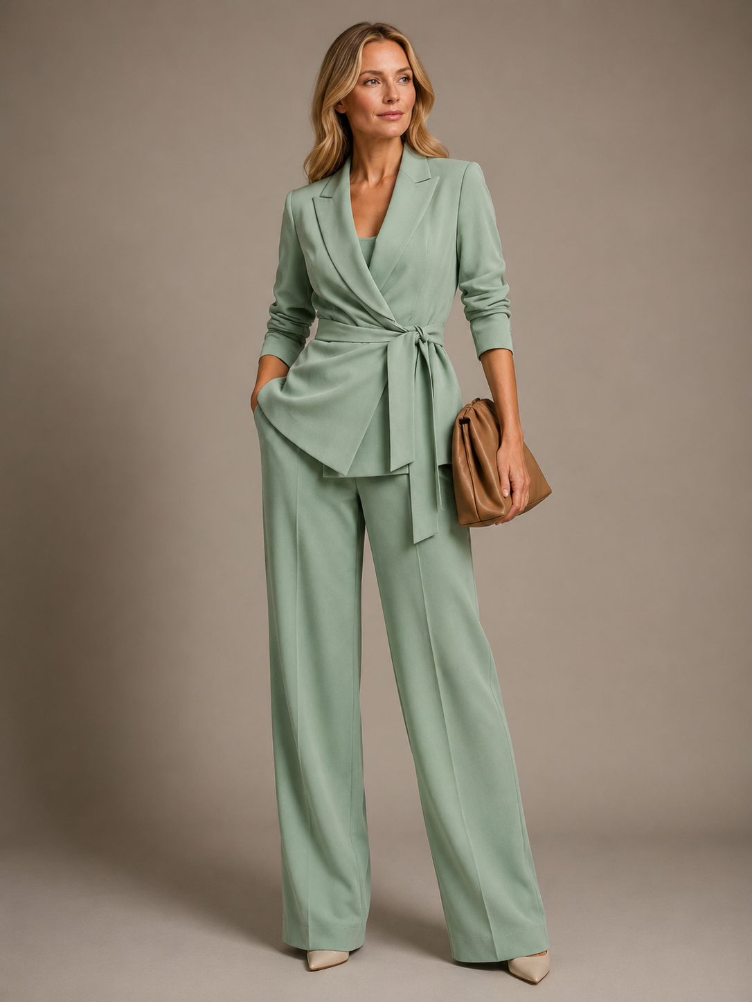 Frederica | Women's Long Sleeve Wrap Front Two Piece Suit