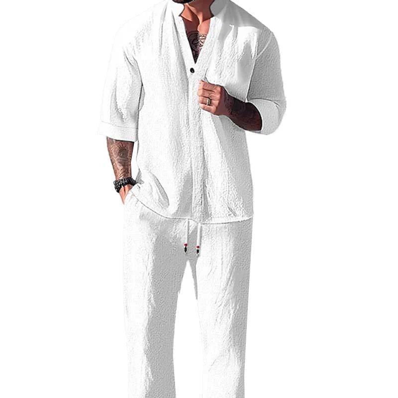 Gareth | Men's Textured Drawstring Button Front Two Piece Set