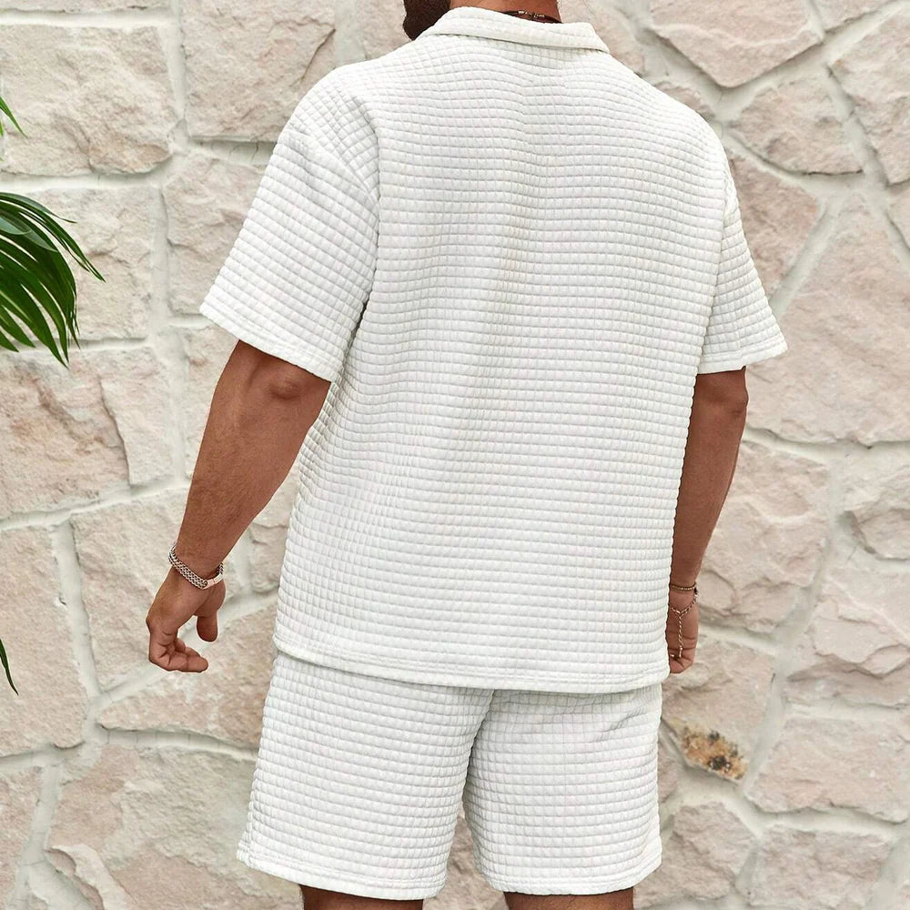 Garrison | Men's Short Sleeve Polo Half Zip Textured Two Piece Set