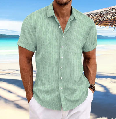 Gatsby | Men's Vertical Ribbed Button Front Short Sleeve Dress Shirt