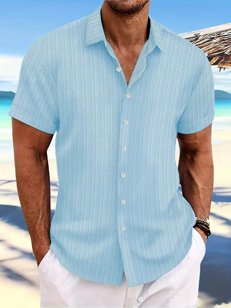Gatsby | Men's Vertical Ribbed Button Front Short Sleeve Dress Shirt