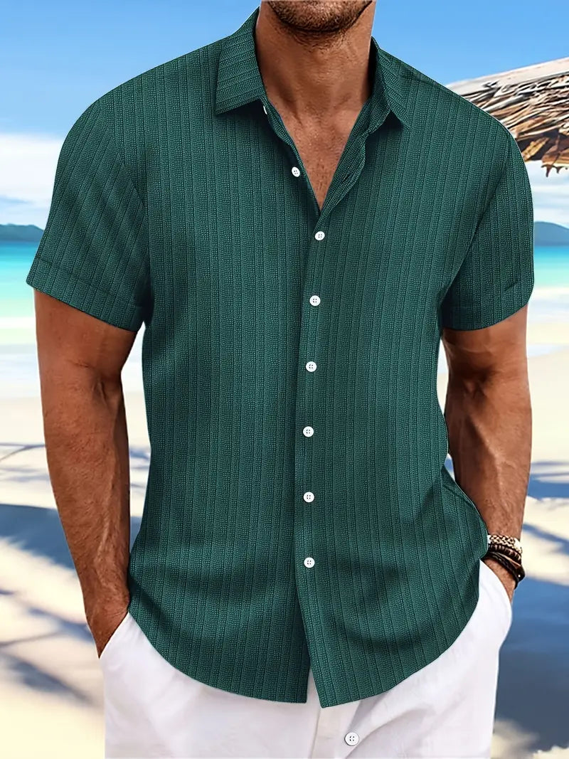 Gatsby | Men's Vertical Ribbed Button Front Short Sleeve Dress Shirt