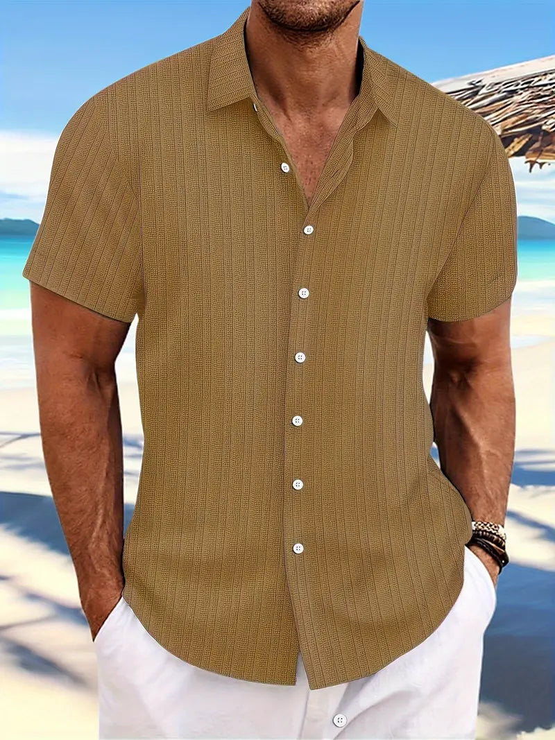 Gatsby | Men's Vertical Ribbed Button Front Short Sleeve Dress Shirt