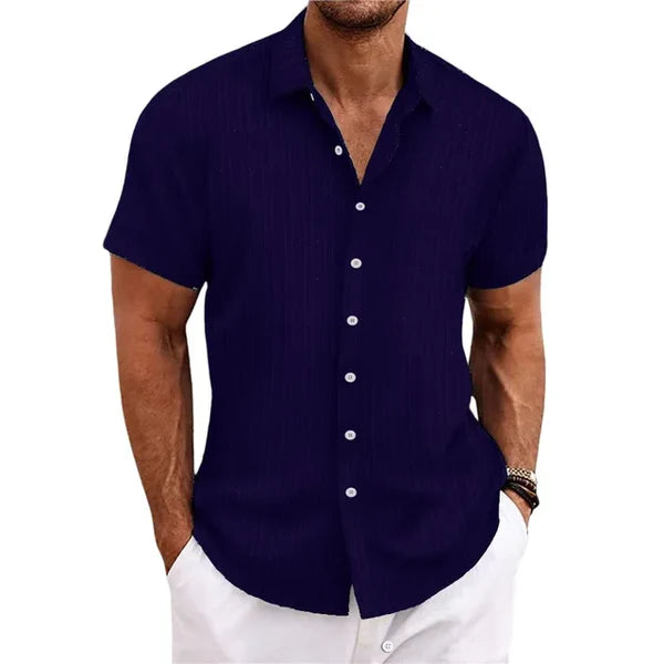 Gatsby | Men's Vertical Ribbed Button Front Short Sleeve Dress Shirt