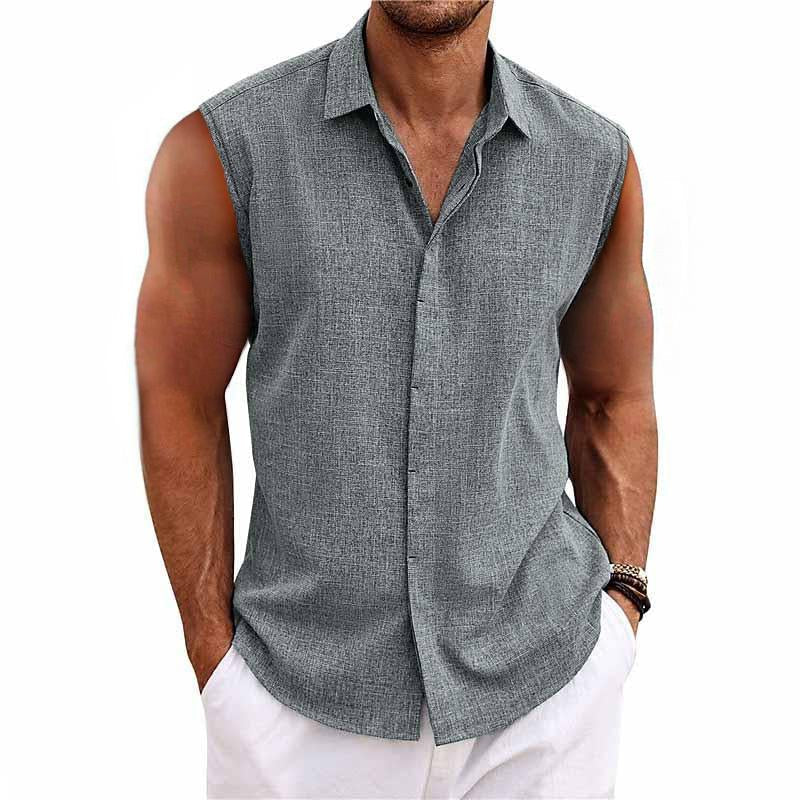 Gedeon | Men's Pointed Collar Sleeveless Buttoned Summer Shirt