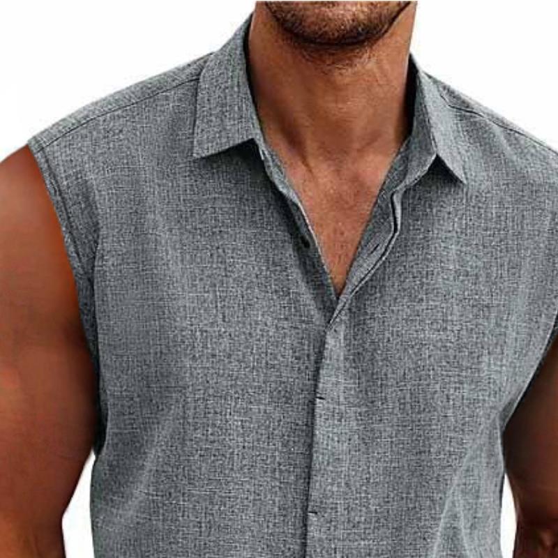 Gedeon | Men's Pointed Collar Sleeveless Buttoned Summer Shirt