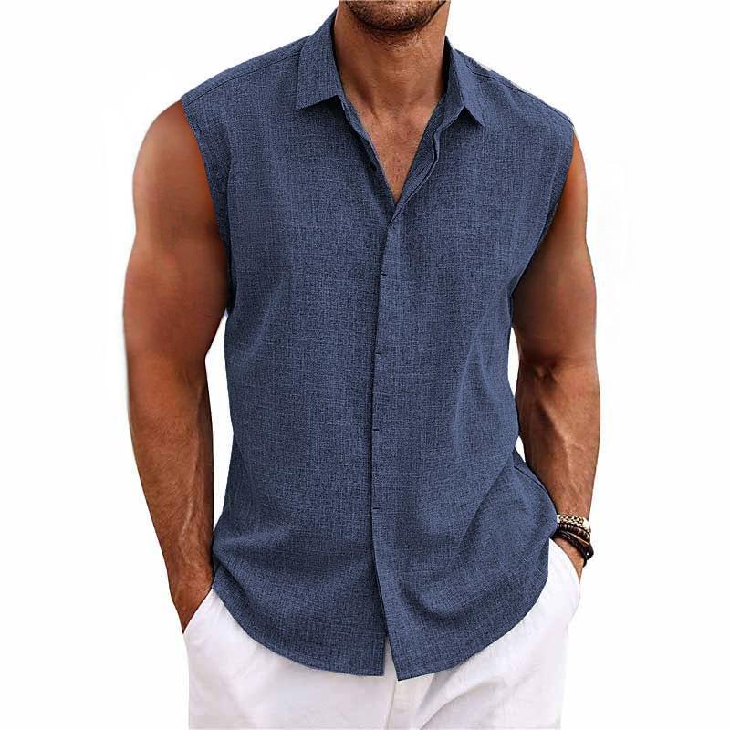 Gedeon | Men's Pointed Collar Sleeveless Buttoned Summer Shirt