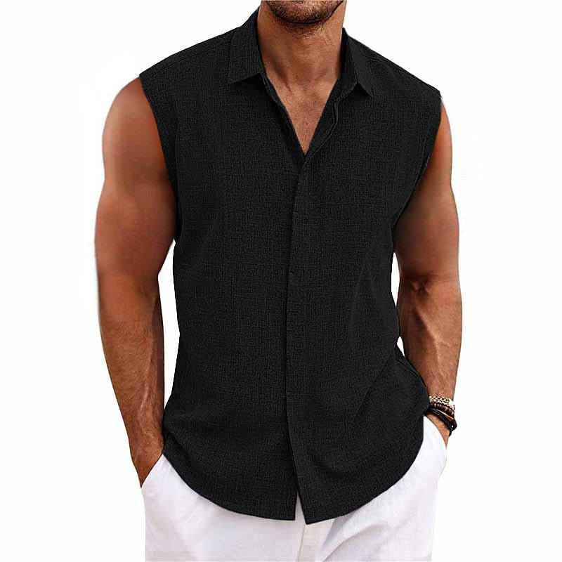 Gedeon | Men's Pointed Collar Sleeveless Buttoned Summer Shirt