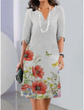 Genesis | Women’s V Neck Floral A Line Wedding Guest Dress