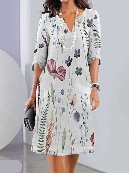 Genesis | Women’s V Neck Floral A Line Wedding Guest Dress