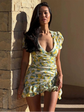 Genevieve | Women’s Floral Print Asymmetric V Neck Mini Dress