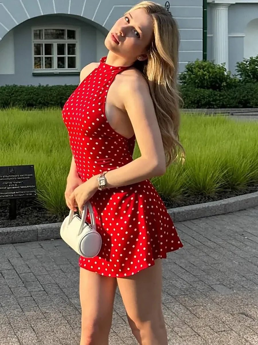 Georgie | Women’s Polka Dot Open Back Halter Neck Mini Dress