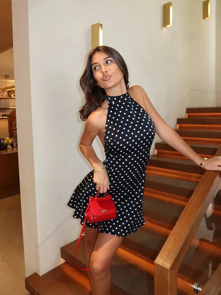 Georgie | Women’s Polka Dot Open Back Halter Neck Mini Dress