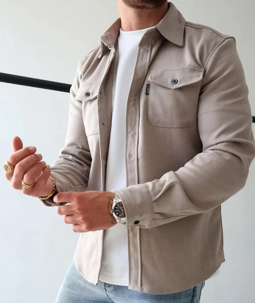 Georgio | Men’s Collared Long Sleeve Button Front Pockets Shirt