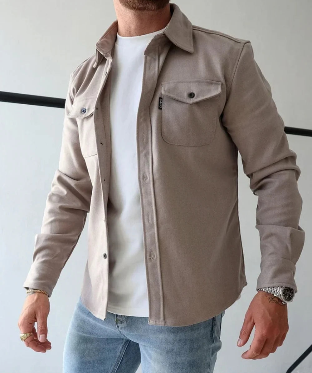 Georgio | Men’s Collared Long Sleeve Button Front Pockets Shirt